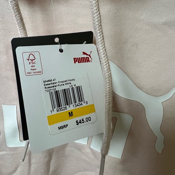 PUMA Women's Rosewater Pink and White Essentials Cropped Hoodie NWT - Picture 4 of 9